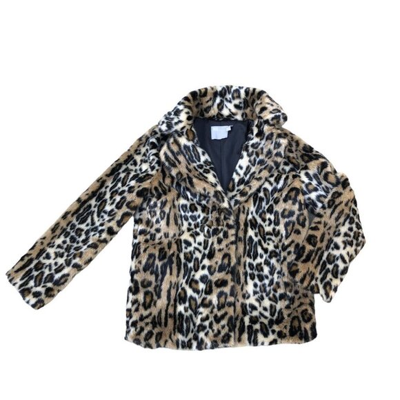 ASOS Cheetah Jacket Coat Women's US 2 Fuzzy Fleece Sherpa Long Sleeve Brown​​​ - Picture 1 of 10